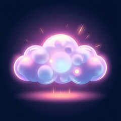 Vibrant, glowing cloud with colorful bubbles, illuminated against a dark background, evoking a dreamy atmosphere