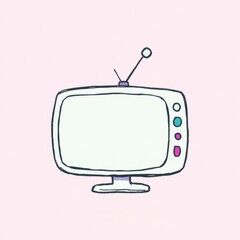 Cartoon-style vintage television set with a blank screen against a pastel pink background
