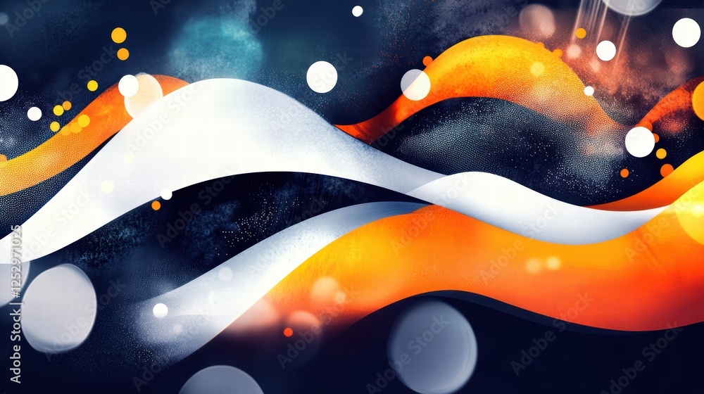 Poster a sleek professional backdrop featuring a dynamic wave of light particles, creating a modern and hig