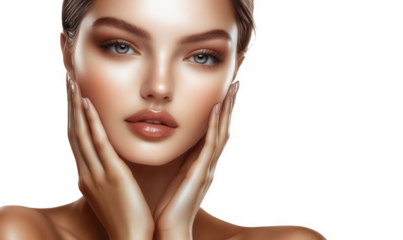 A photo of a young and beautiful woman's head after beauty treatment