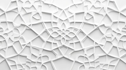 Elegant abstract white arabic girih pattern background featuring intricate geometric islamic art design with symmetrical interlacing motifs, perfect for traditional middle eastern aesthetics, ornament