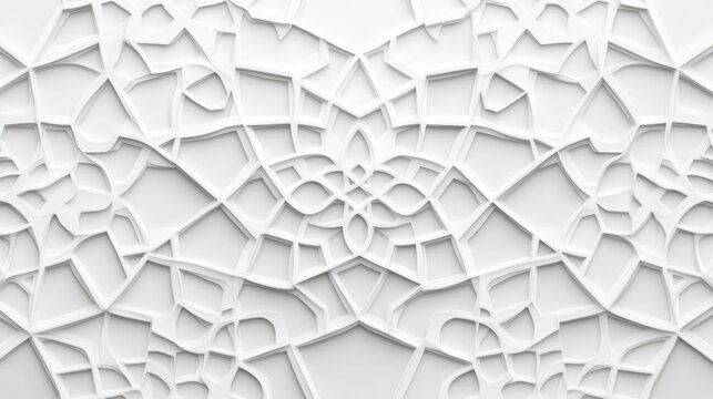 Elegant abstract white arabic girih pattern background featuring intricate geometric islamic art design with symmetrical interlacing motifs, perfect for traditional middle eastern aesthetics, ornament