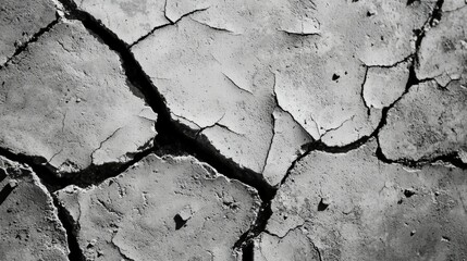 Cracked Earth Texture Showing Dry Soil in Black and White Imagery