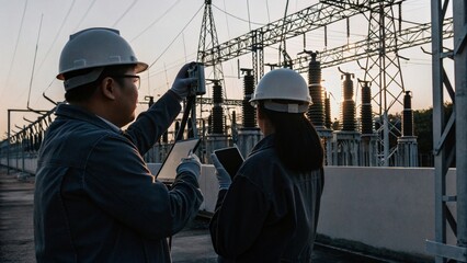 Testing high-voltage power systems by electrical engineers at substation technical analysis in industrial environment expert insights