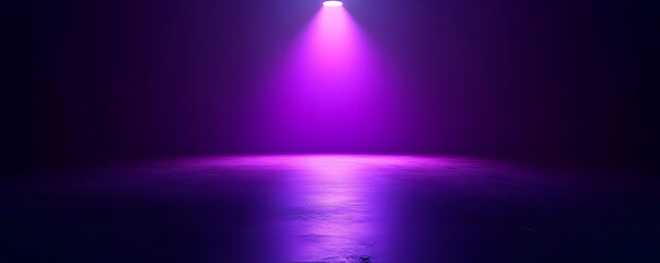 Purple spotlight stage, dark background. Event backdrop