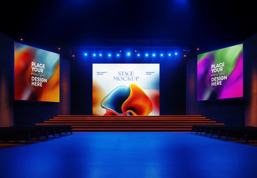 Modern Auditorium Stage Mockup &ndash; LED Display Setup for Conferences, Ceremonies, and Entertainment Events
