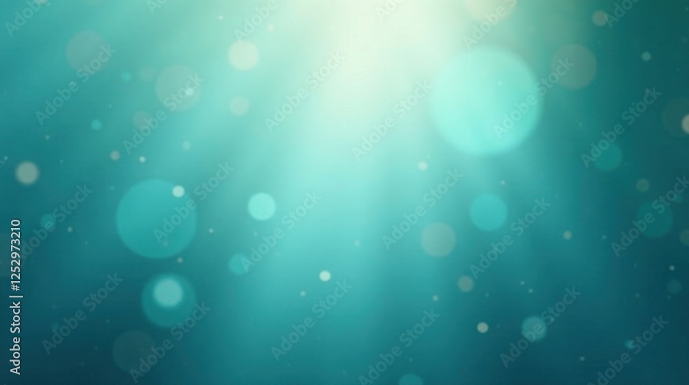 Poster abstract teal bokeh background with soft light rays and sparkling particles for design projects