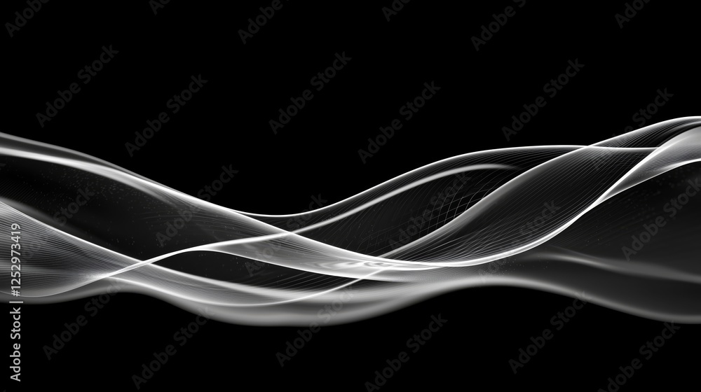 Poster ethereal flowing waves on a black background creating motion illusion