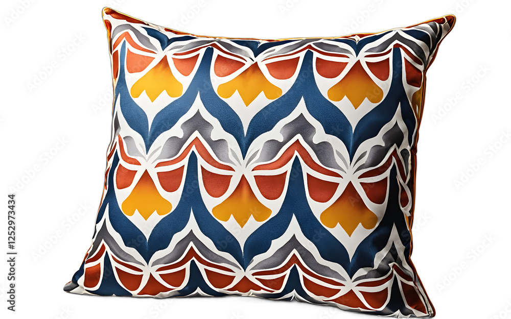 Poster A designer accent pillow with a bold graphic pattern on a empty plain background