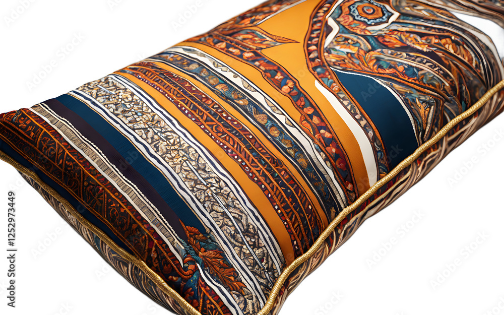 Poster A designer accent pillow with a bold graphic pattern on a empty plain background