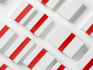 Gift boxes with red ribbons on white background