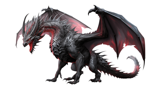Fierce Black Dragon with Crimson Wings Fantasy Creature Mythological Beast Dark Fantasy Art Digital Painting