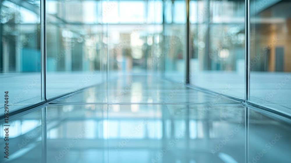Poster modern glass architecture with reflection in urban setting