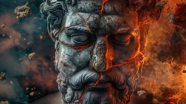 Stoic statue crumbling
