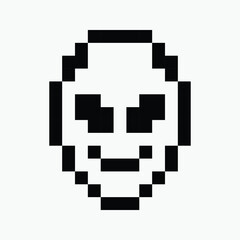 black and white alien pixel art icon vector illustration.