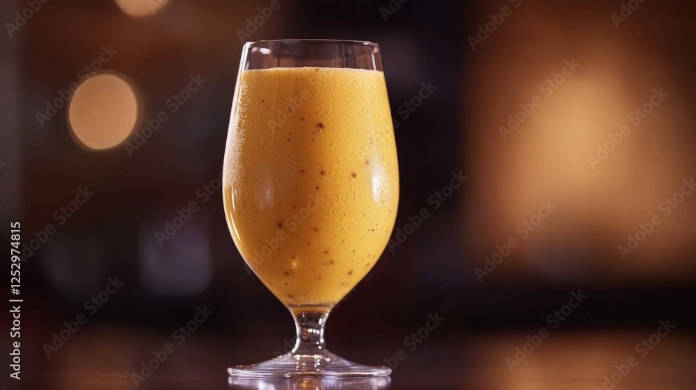 Poster refreshing mango smoothie in elegant glassware with soft background
