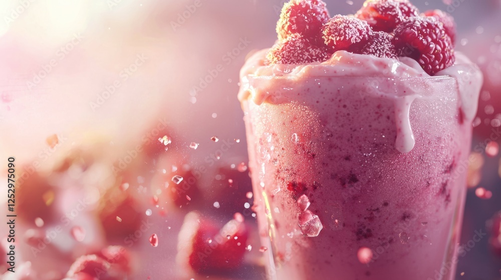 Poster refreshing raspberry smoothie with creamy texture and berries
