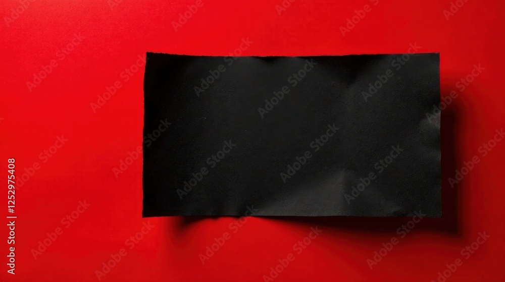 Fototapete a torn piece of black paper rests on a vibrant red background, creating a stark contrast and a compe