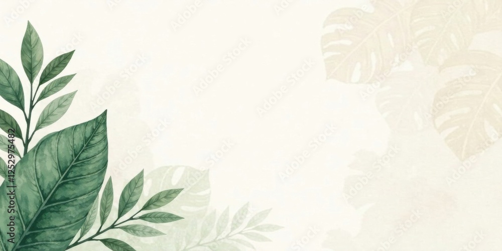 Poster elegant botanical illustration featuring lush greenery and delicate foliage on a soft background, id