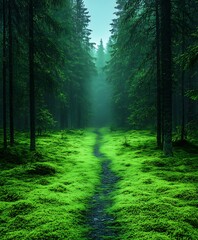 Fototapeta premium A mesmerizing view of a forest trail covered in moss