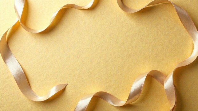 Elegant golden ribbon frame on a soft yellow background, perfect for elegant announcements or invitations.