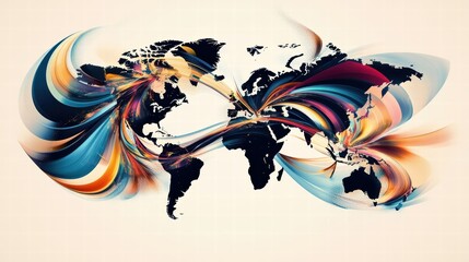 Obraz premium A world trade and export-import map, displaying major economic hubs and international shipping routes.