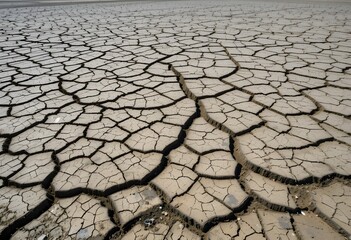 Cracked Earth Showing the Effects of Drought and Severe Water Scarcity
