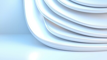 Abstract stacked layers in soft, clean colors.