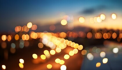 Blurry street lights at night, abstract background of bokeh warm light
