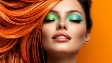 Woman with long red hair and green eyes