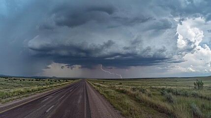 Lonely Highway leading into a Brewing Thunderstorm