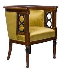 Elegant, classic armchair with a barrel back, isolated on a white background.