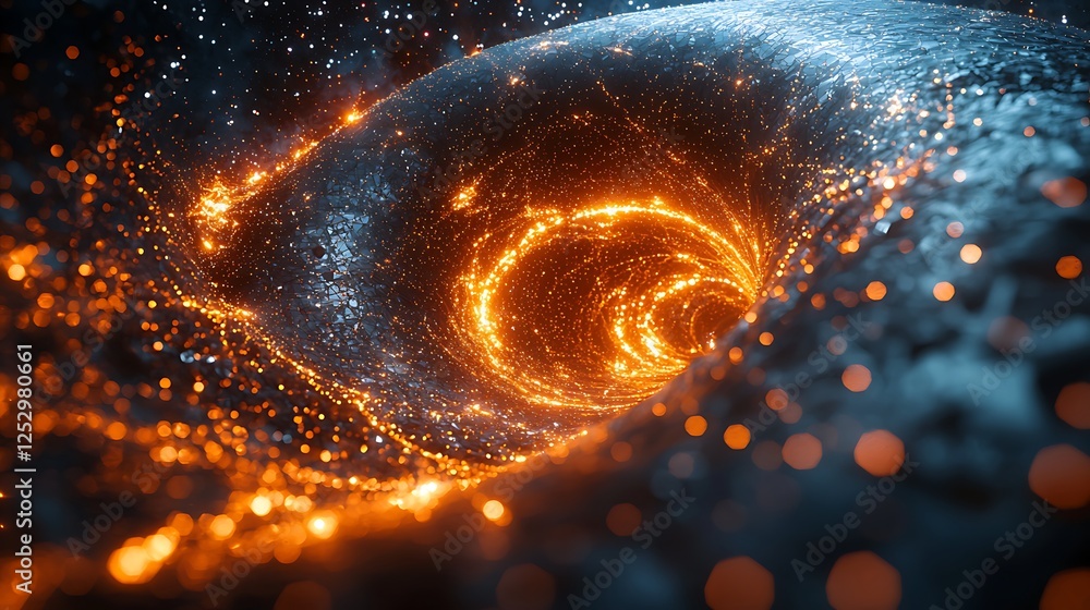 Wall mural abstract swirling tunnel with glowing particles in a cosmic space setting.
