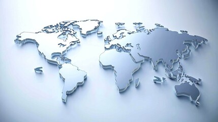 Global Health concept. 3D metallic world map on a smooth light background.