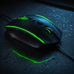 A neon green gaming mouse with a sleek, futuristic design.