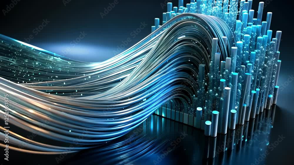 Poster exploring the mesmerizing flow of digital waves in a futuristic landscape of technology and innovati