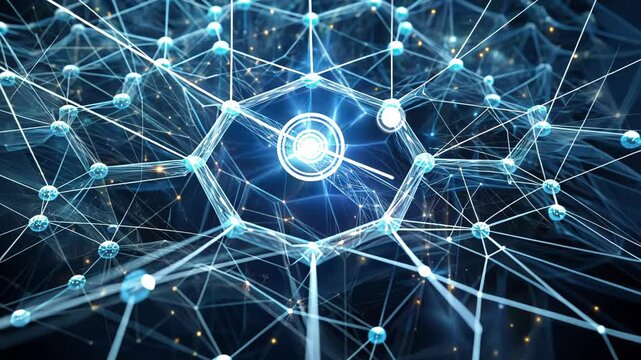 Exploring the beauty of networks in a glowing digital universe filled with interconnected nodes and vibrant energy pulses. Generative AI