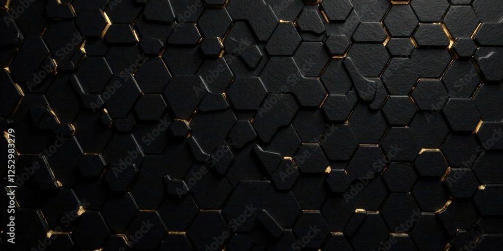 Poster abstract dark hexagonal pattern with gold accents a luxurious, geometric design for modern backgroun