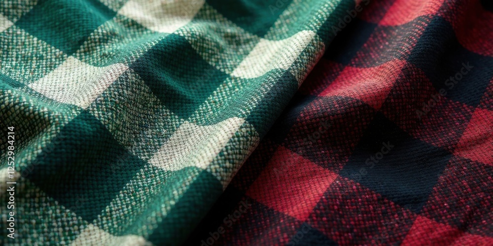 Leinwandbilder Textured Fabric in Green and Red Plaid Patterns with a Soft Drape