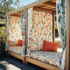 Luxurious Outdoor Patterned Fabric Cabanas for Relaxation
