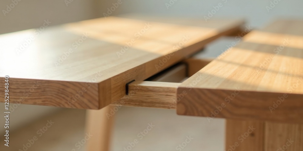 Poster Close-up Detail of an Oak Wood Extendable Table Showing the Smooth Sliding Mechanism
