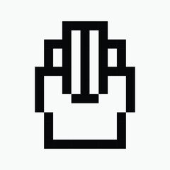 black and white French fries pixel art icon vector illustration.