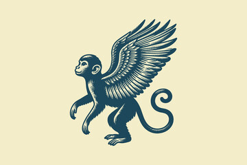 Flying monkey with wings in vintage surreal vector engraving style © Victoria
