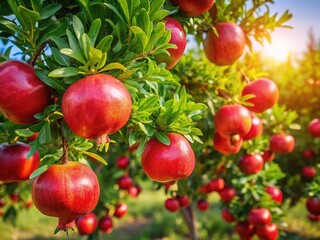 Obraz premium AI-crafted pomegranate orchard portrait, vibrant hues.