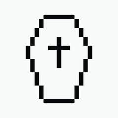 Fototapeta premium black and white coffin pixel art icon vector illustration.
