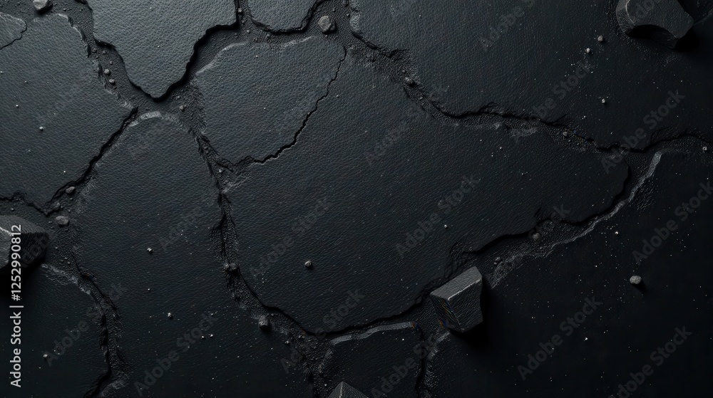 Poster dark cracked surface with scattered fragments a textural abstract background