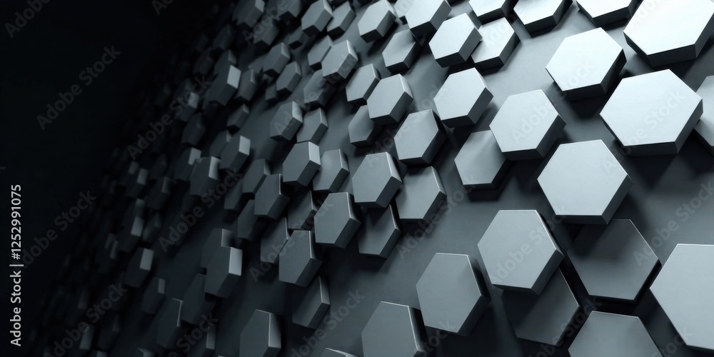 Poster Abstract Hexagon Pattern A Dark Grey, Three-Dimensional Geometric Design Featuring a Complex Array of Interlocking Hexagonal Forms