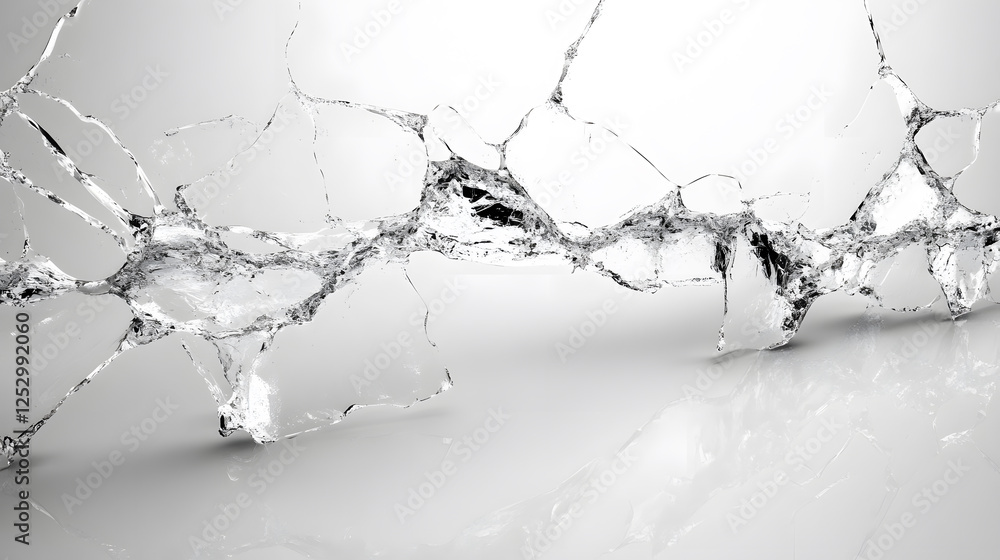 Aufkleber A minimalist depiction of cracked glass-like structures reflecting light, creating a dynamic interplay of transparency and shadows