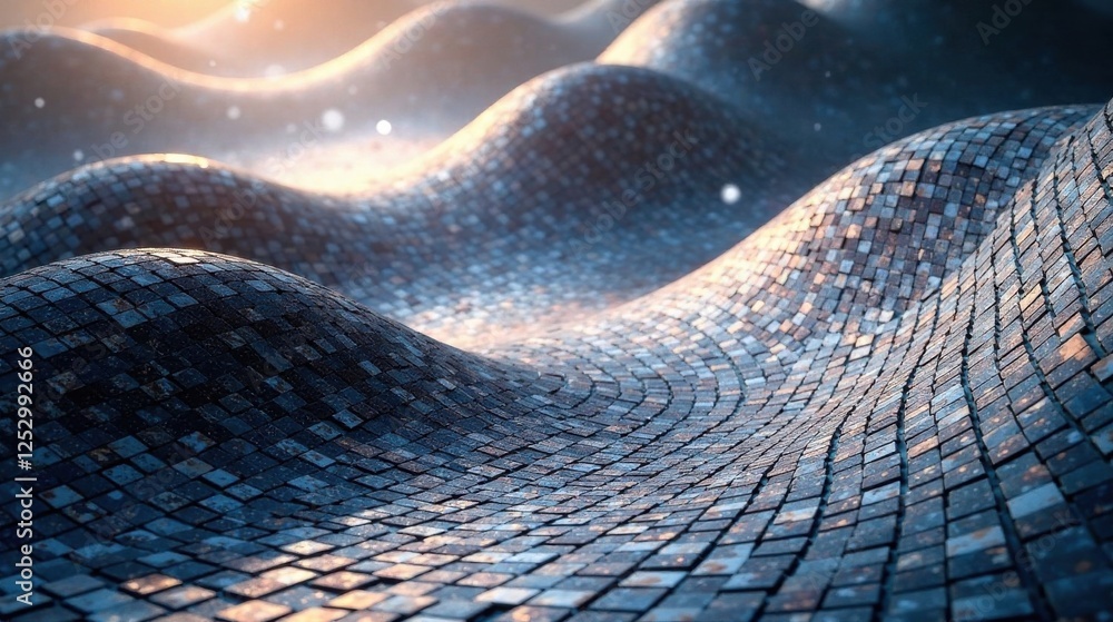 Fototapete abstract textured surface of interlocking tiles in a wave pattern under warm light