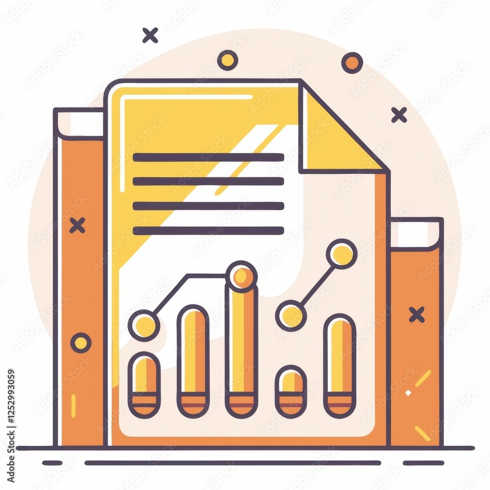 Aufkleber a colorful illustration of a document with a chart, symbolizing data analysis and reporting.
